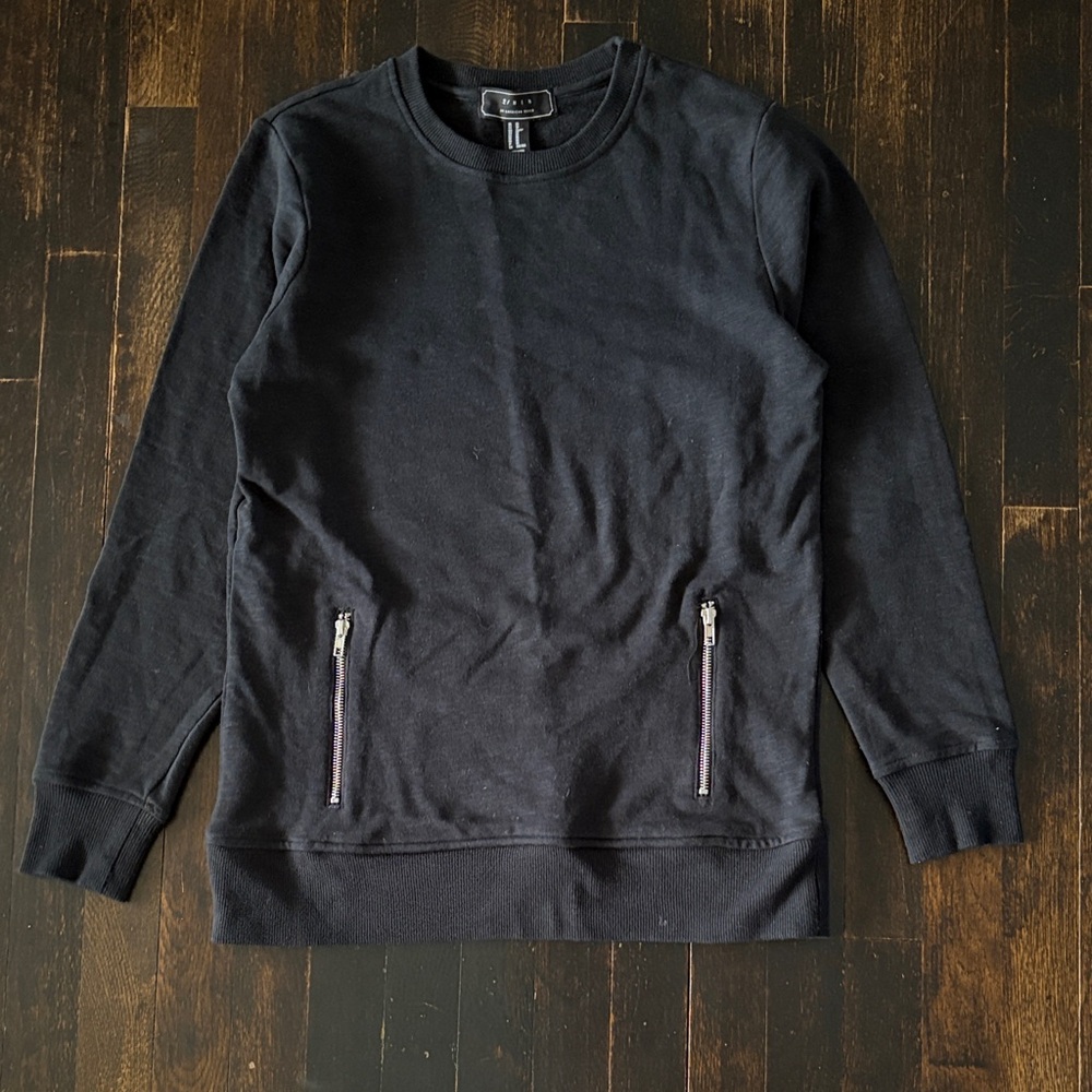 21Men Black Crewneck Sweater with Zipper Details